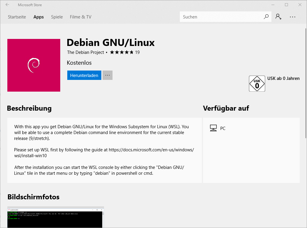 Die Storeseite von Debian GNU/Linux